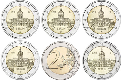 Deutschland-2Euro-2018bfr-Charlottenburg-Münzzeichen-ADFGJ-RSVS