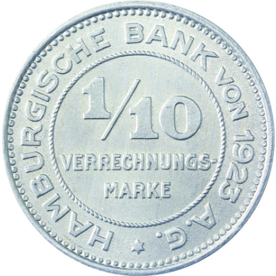 N 37 -  1/10 Verrechungsmarke Hamburger Bank 1923