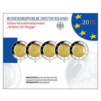 Deutschland 5 x 2 Euro 2015 PP 30 Jahre Europa-Flagge im Folder der VfS