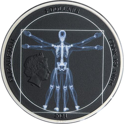 Cook Islands-5 Dollar-2021-AGpp-X-Ray Vitruvian Man-RS