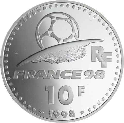 Frankreich-10 Francs-1998-AGpp-World Cup 1998-Pokal-RS