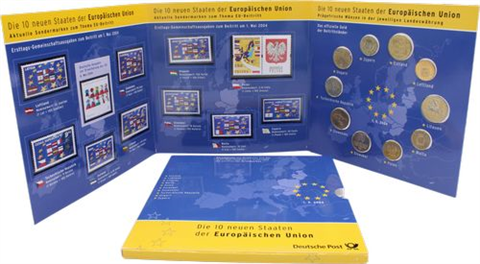 Mix-10xWert-Kursmünzen der 10 EU-Ländern mit Briefmarken-Folder