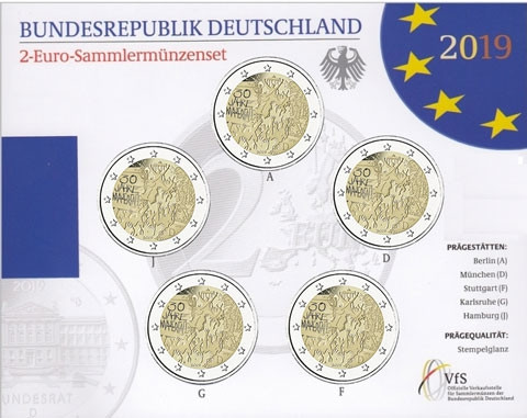 2 Euro-Gedenkmünzen 2019 Deutschland Fall der Mauer im Folder bestellen Ankauf von Münzen