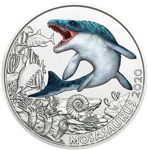 Österreich 3 Euro 2020 Super-Saurier - MOSASAURUS mit Farb-Motiv 