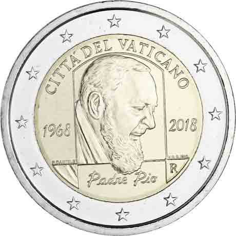Vatikan-2-Euro-2018-Padre-Pio-Stempelglanz-I
