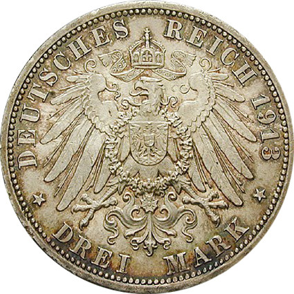 Preussen 3 Mark Silbermünze 1913 Regierungsjubiläum von Wilhelm II - Jäger 112