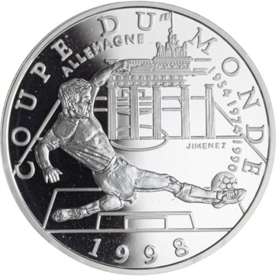 Frankreich-10 Francs-1997-AGpp-World Cup 1998-SchussBrandenburgerTor-RS