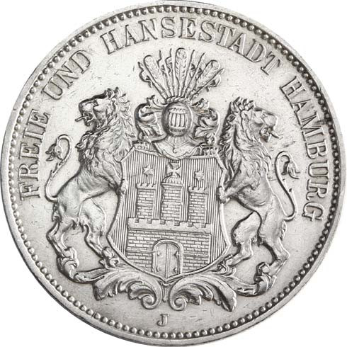 Jäger 64 Hamburg 3 Mark 1908 - 1914 Stadwappen 