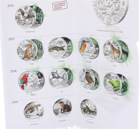 Österreich-12x3 Euro-2016-2019-Tiertaler-Buch