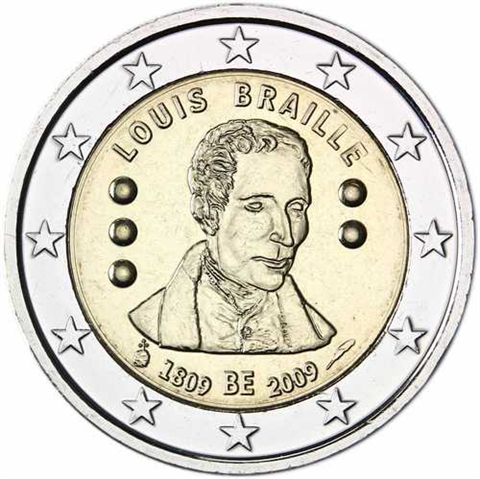 Belgien 2 Euro 2009 bfr. Blindenschrift Louis Braille