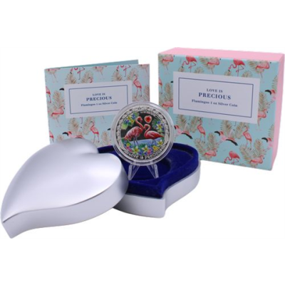 Niue-2 Dollar-2021-AGpp-Flamingos-Farbe-Etui