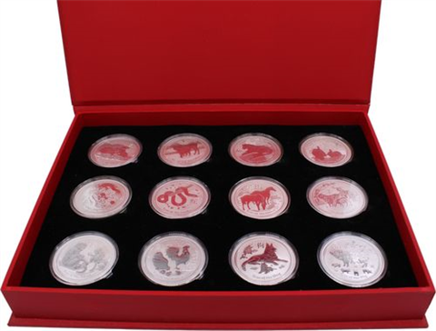 Australien-12x1 Dollar-2008-2019-AGstgl-Lunar II-Etui