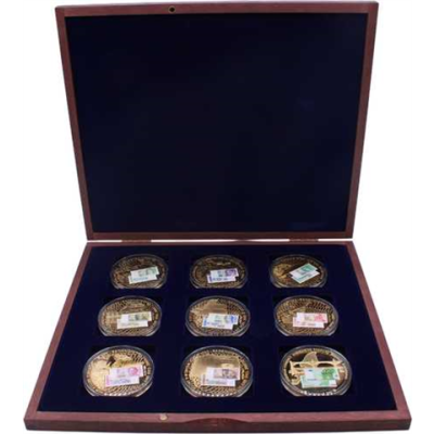Deutschland-9xMedaille-2010-CuPP-vergoldet-Deutsche Banknoten Prägung-Etui