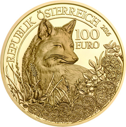 Östereich 100 Euro 2016 Gold  PP Fuchs - Unseren Wildtieren auf der Spur 