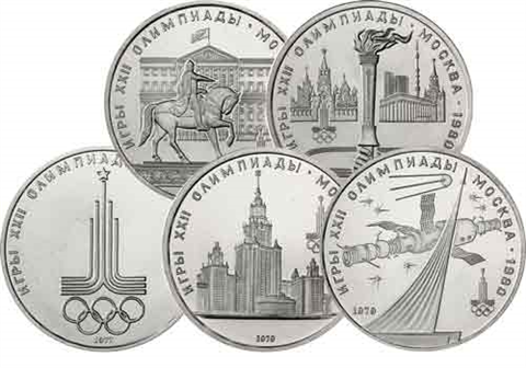 Russland-UDSSR-5-x-1-Rubel-XXII-Olympiade-in-Moskau-1977---1980-RS
