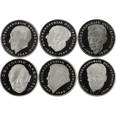 Deutschland-6x2DM-1974-2001-PP-AdenauerHeussSchumacherErhardStraußBrandt-RS