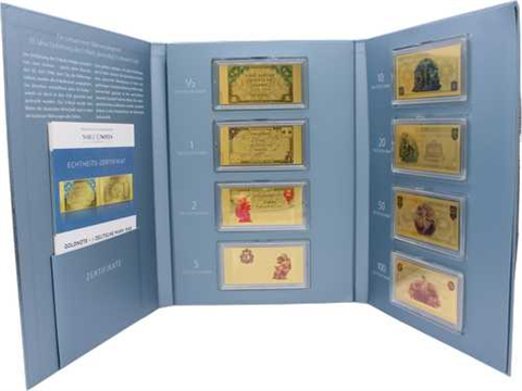 Deutschland-8x0,5g-AUpp-Farbe-Ersten D-Mark Banknoten-Folder