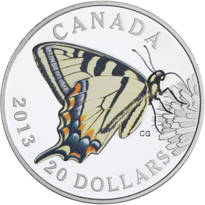Kanada-20 Dollar-2013-AGpp-Tiger Schmetterling-Farbe-RS