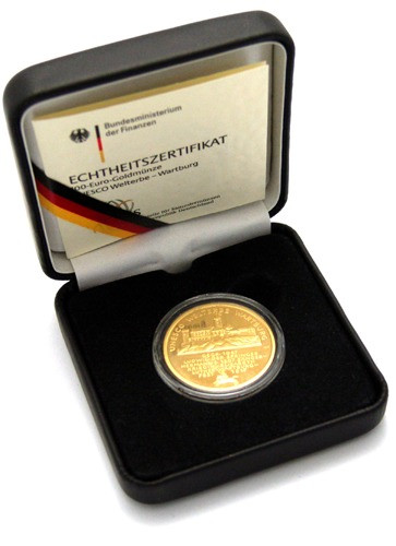 Deutschland 100 Euro 2011 stgl. UNESCO Welterbe Wartburg Mzz. nach HISTORIA-Wahl