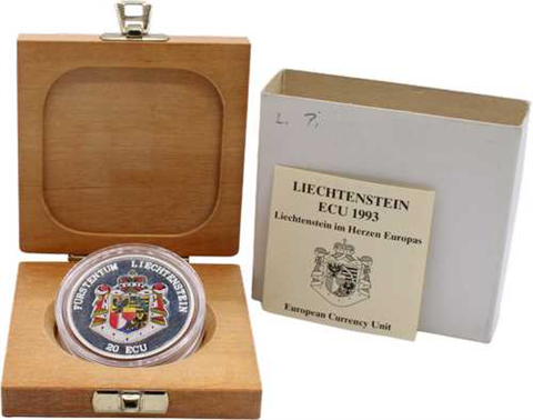 Lichtenstein-20Ecu-1993-AGpp-Farbe-Schloss Vaduz-RS