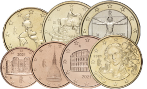 Italien-1,88Euro-2021-Kleinmünzsatz-1Cent-1Euro-RS