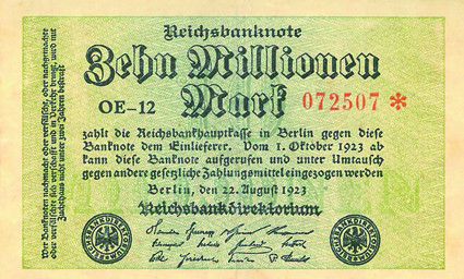 10 Millionen  Mark Reichsbanknote 22.08.1923  Geldgeschichte 