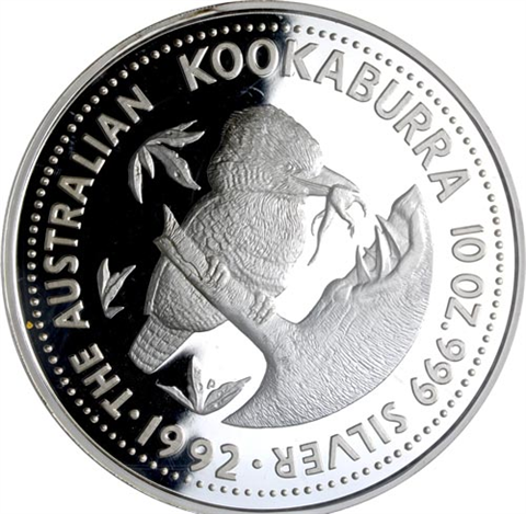 Australien-10-Dollar-1992-pp-10-oz-Silber-Kookaburra-Etui