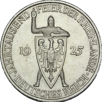 Weimarer Republik 5 Reichsmark 1925 "Jahrtausendfeier der Rheinlande"