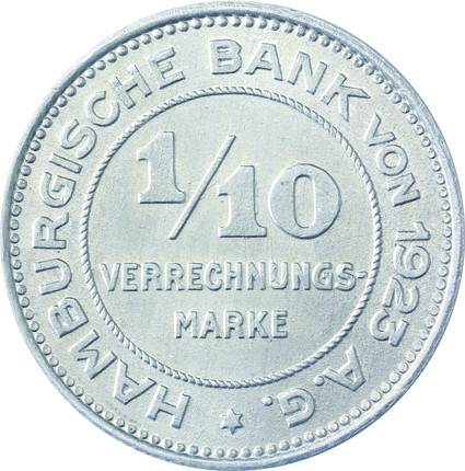 N 37 -  1/10 Verrechungsmarke Hamburger Bank 1923