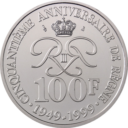 Monaco 100 Frans Silbergedenkmünzen 1999 Fürst Rainier III