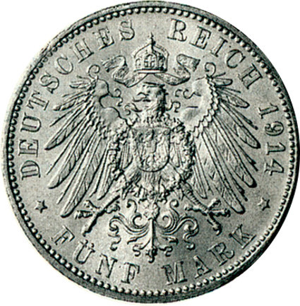 J.104 -  Preussen  5 Mark 1891-1908 Wilhelm II.