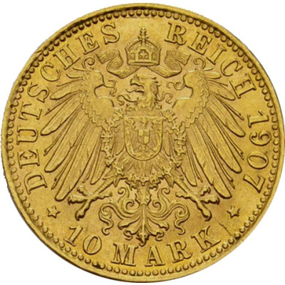 10 Mark Kaiserreich Goldmünze aus der Freien Hansestadt Bremen 1907 Jäger 204 