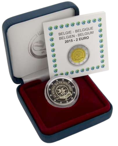 Belgien 2 Euro 2015 PP - 30 Jahre Europa Flagge im Etui freigestellt