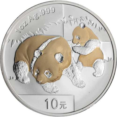 China-10Yuan-2008-AG-Panda-Goldveredelung-FD-VS