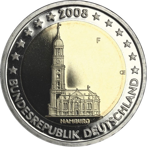 Deutschland 2 Euro 2008 PP Hamburger Michel  Mzz. Historia Wahl 