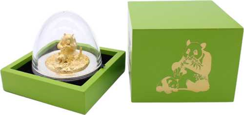 Ruanda-1000 FRW-2015-AGstgl-vergoldet-3D-Panda-Etui