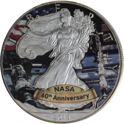 USA-1 Dollar-2018-AGstgl-FD-Farbe-Eagle 60 Jahre NASA-RS