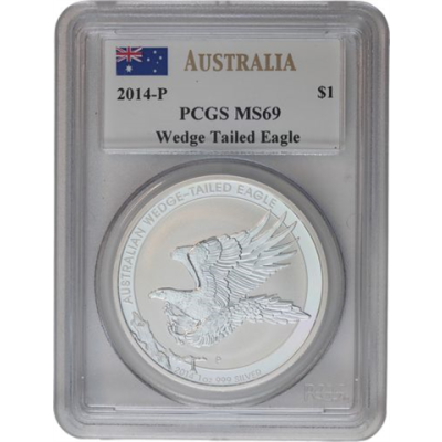Australien-1Dollar-2014-AgStgl-MS69-Slab-Keilschwanzadler-RS