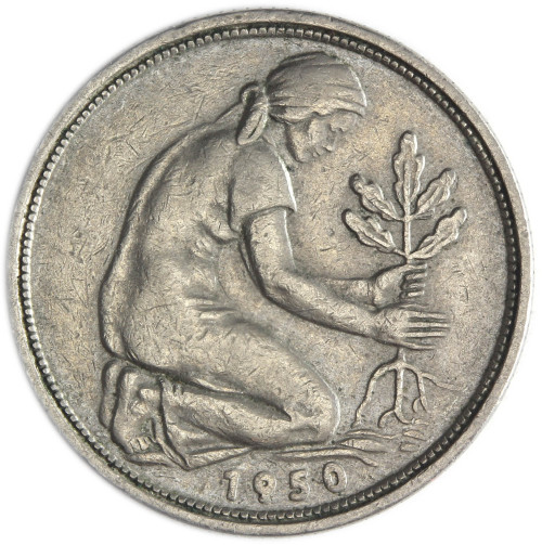 Bank Deutscher Länder 50 Pf 1950 Mzz. G sehr schön