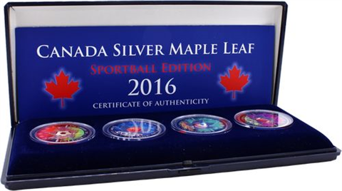 Kanada-4x5Dollar-2016-AGstgl-Sportball Edition-Farbe-Etui