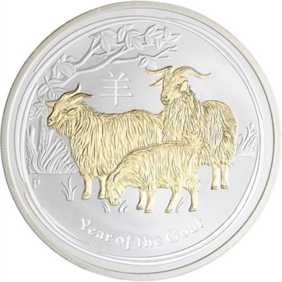 Australien-1 Dollar-2015-AGstgl-Ziege-FD-vergoldet-RS