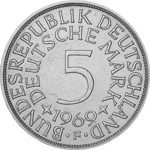 BRD 4 x 5 DM Kursmünze 1969 D - F - G - J Heiermann Silber-Fünfer