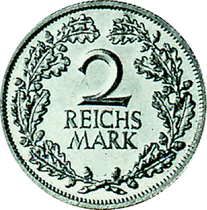 J. 320 Weimar  2 Reichsmark Eichenlaub 1925-26 Silber Sonderpreis