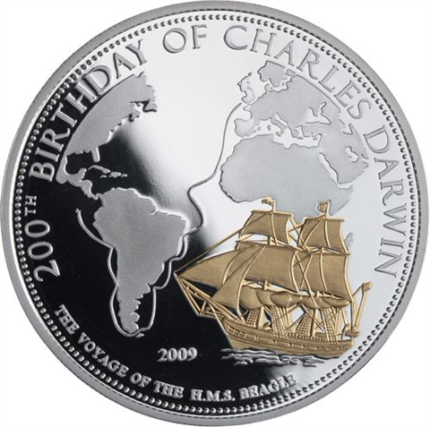 Samoa-6x10 Dollar-2009-PPvergoldet-200th Geburtstag C. Darwin-Etui I