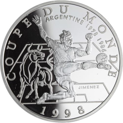 Frankreich-10 Francs-1997-AGpp-World Cup 1998-Schuss Bulle-RS