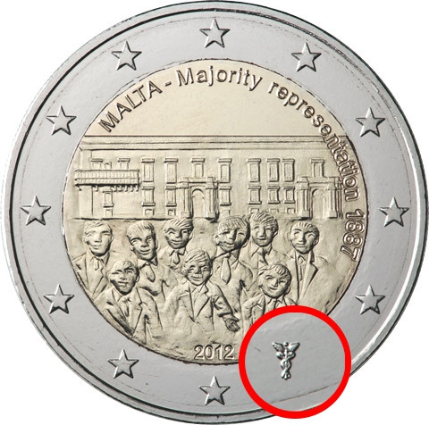 2 Euro Sondermünze Malta 2012 Mehrheitswahlrecht mit Merkurstab 