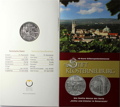 Österreich-10-Euro-2008-Klosterneuburg-Folder