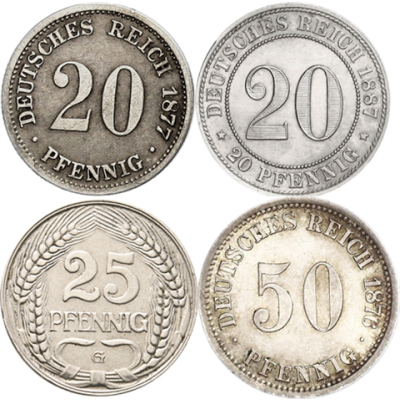 Kaiserreich-20-Pfennig---50-Pfennig-Jäger-5,-6,-7-und-18-Preishit