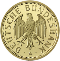 Rückseite der 1 DM Goldmünze 2001 mit Wappenadler