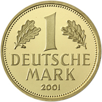Wertseite der 1 DM Goldmünzen